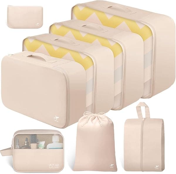 HOTOR Packing Cubes for Suitcases - 8 Pieces, Light Packing Cubes for Travel, Premium Suitcase Organizer Bags Set, Space-Saving Luggage Organizers, Travel Accessories and Essentials, Beige