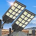 5000W Solar Street Light, Wide Angle Solar Lights Outdoor IP66 Waterproof, 6500K Dusk to Dawn, LED Security Flood Light with Motion Sensor and Remote Control for Residential Yard (2 Pack)